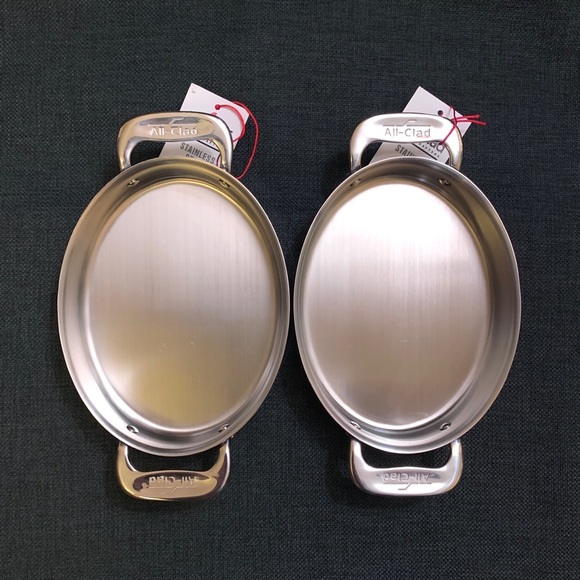ALL CLAD 7 Inch Mini Oval Bakers Set of 2 Stainless Steel Roasting Baking - Picture 2 of 8